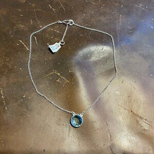 Women's Sterling Silver Adjustable 14"+2 1/2" Necklace w/ Aquamarine Pendant